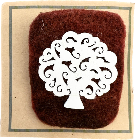 Felicity Clarke - Brooch [White tree on maroon felt]