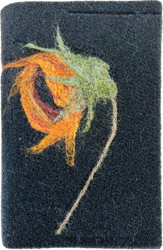 Felicity Clarke - A6 Felted Notebook [Orange flower on black felt]