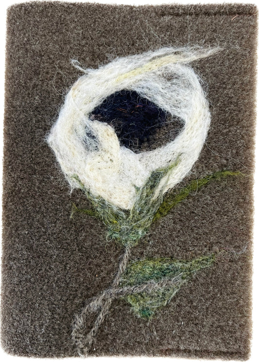 Felicity Clarke - A6 Felted Notebook [White flower on brown felt]