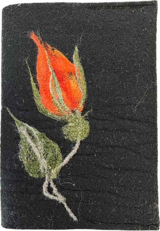 Felicity Clarke - A5 Felted Notebook [Orange flower on black felt]